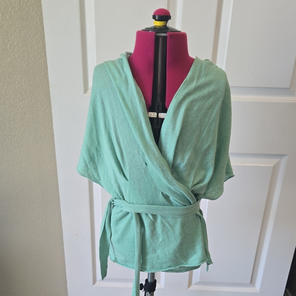 Moth‎ Anthropologie Mint Green Linen Blend Wrap Tie Waist Peplum Top Size M